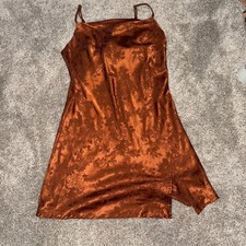 Princess Polly Rust Floral Slip Dress S Satin Y2K Fall Party Clubwear Slit Sexy