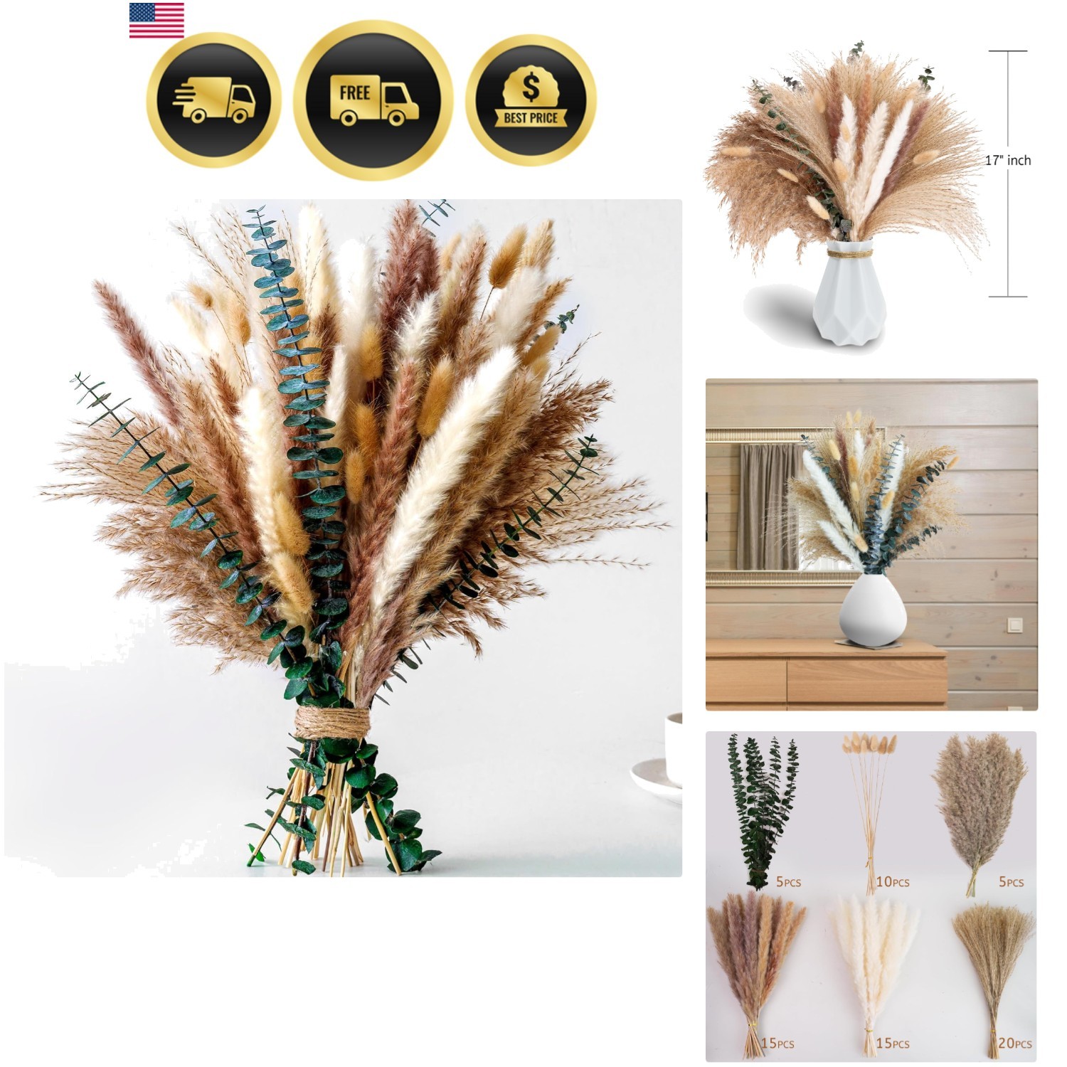 Elegant Pampas Grass Decor - Boho Centerpieces in Olive & Terracotta Colors