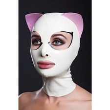 Handmade Cat Ear Latex Hood Back Zip Black with white Halloween Cosplay Costume