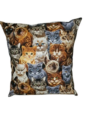 Cats All over Timeless Treasures Cotton Fabric Pillow