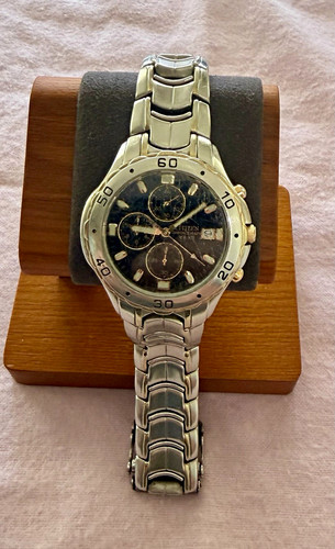 Citizen Quartz Chronograph Date Black Dial Stainless Bracelet 10 BAR