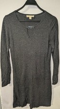 Michael Kors Keyhole Sweater Dress Womens Medium M Gray Knit Silver Hardware