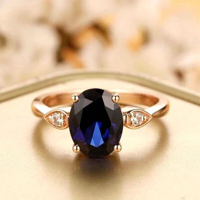 2.30Ct Oval Cut Lab Created Sapphire Solitaire Wedding Ring Rose Gold Plated