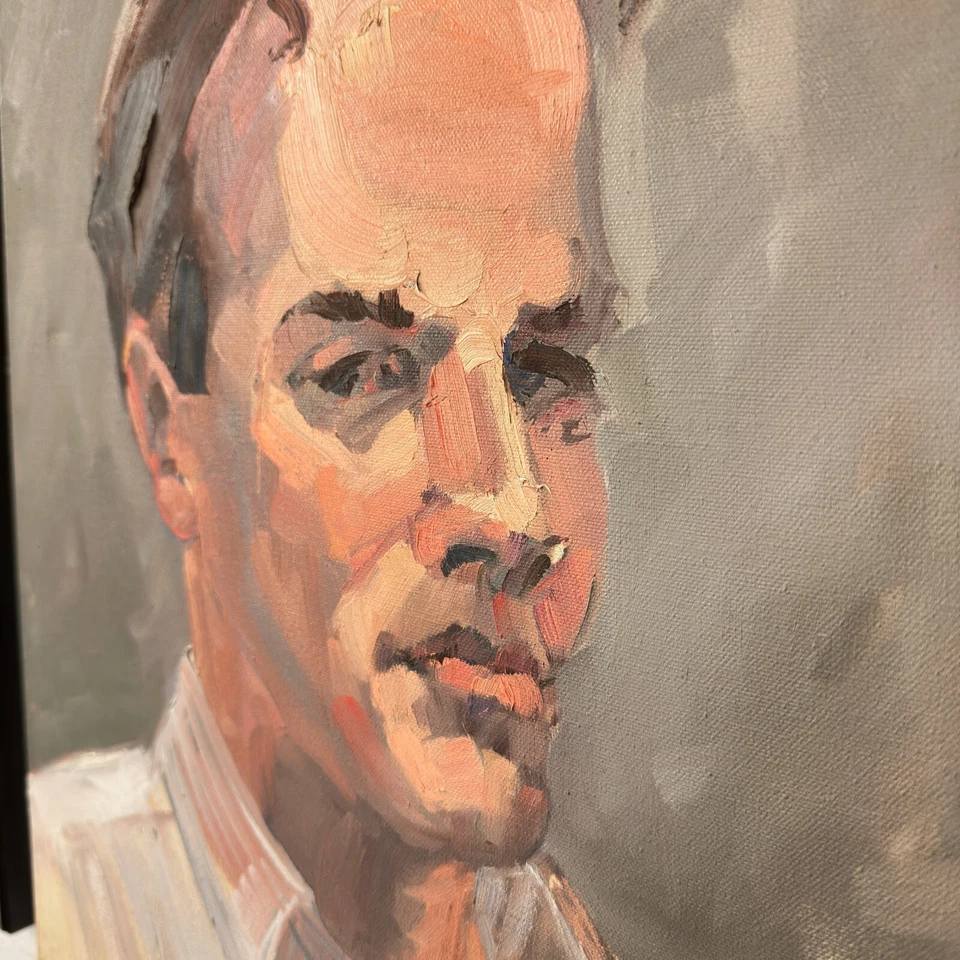 Pintura al óleo de la expresionista californiana Helen Haskell-Molles "El hombre serio" Foto 3 de 4