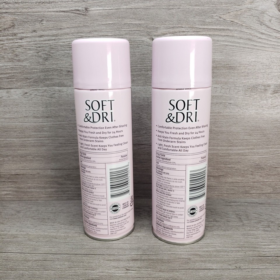 2x SOFT & DRI Soft Scent Aerosol 6oz Antiperspirant Deodorant Spray