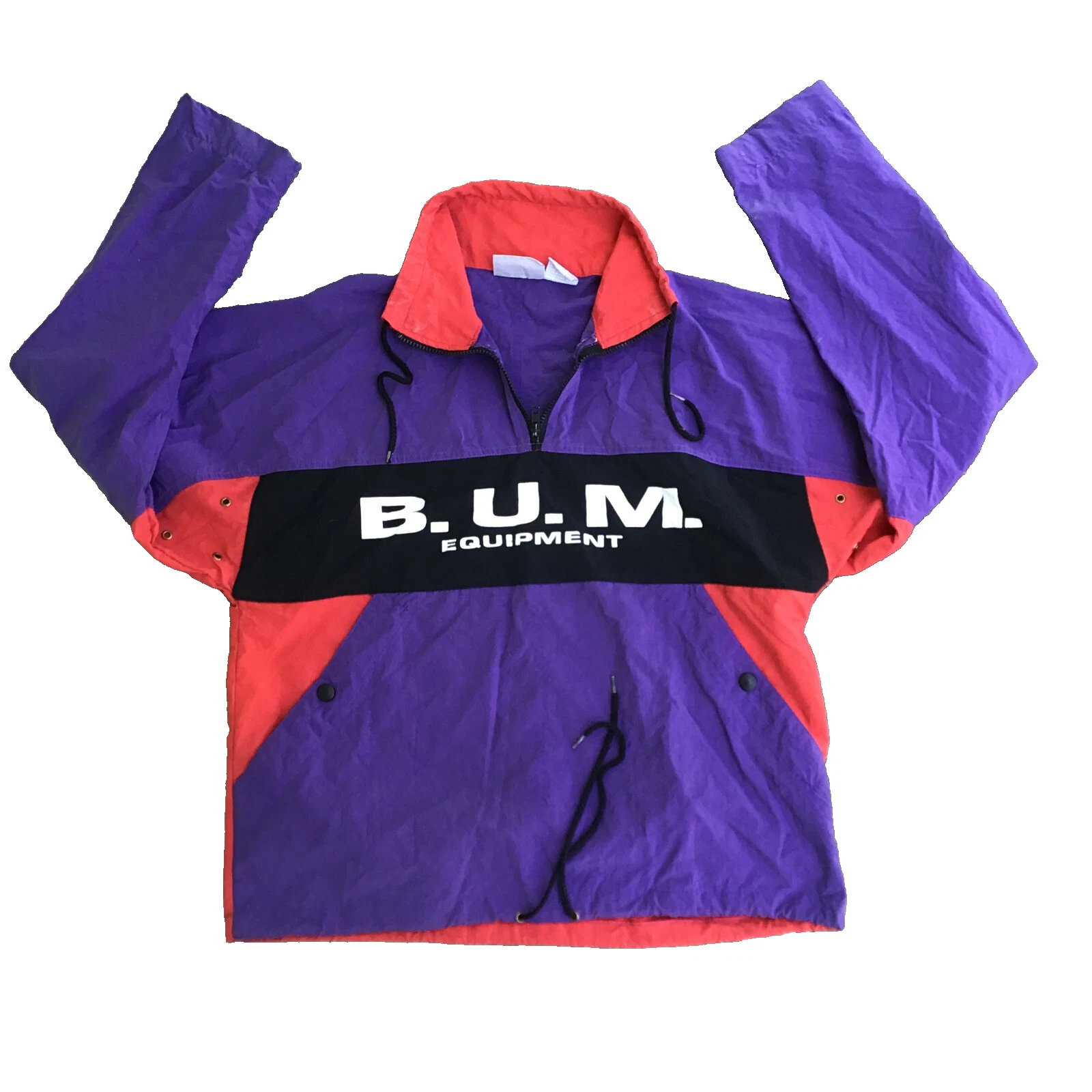Vintage Bum Equipment Men Small Color Block Windbreaker Red Purple Jacket
