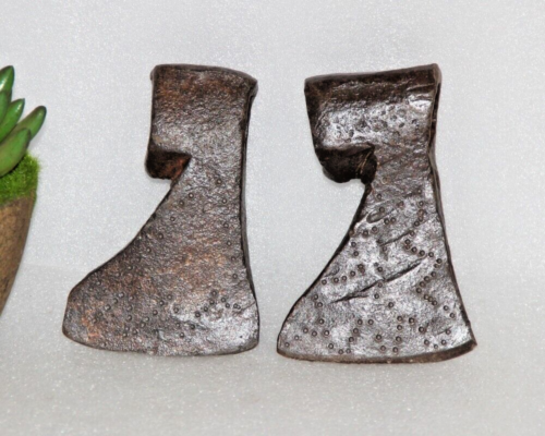 1860 antique 2 pièces tête de hache en fer massif forgé à la main belle forme originale 14185 - Photo 1 sur 7