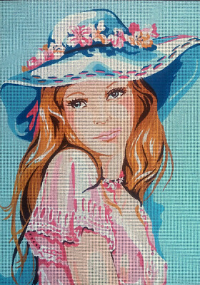 Needlepoint tapestry painted canvas - Young Lady. (18''x24'') Gobelin D488