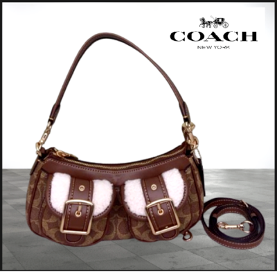 COACH CY658 Ashton Baguette Bag In Signature Canvas Brown Tan