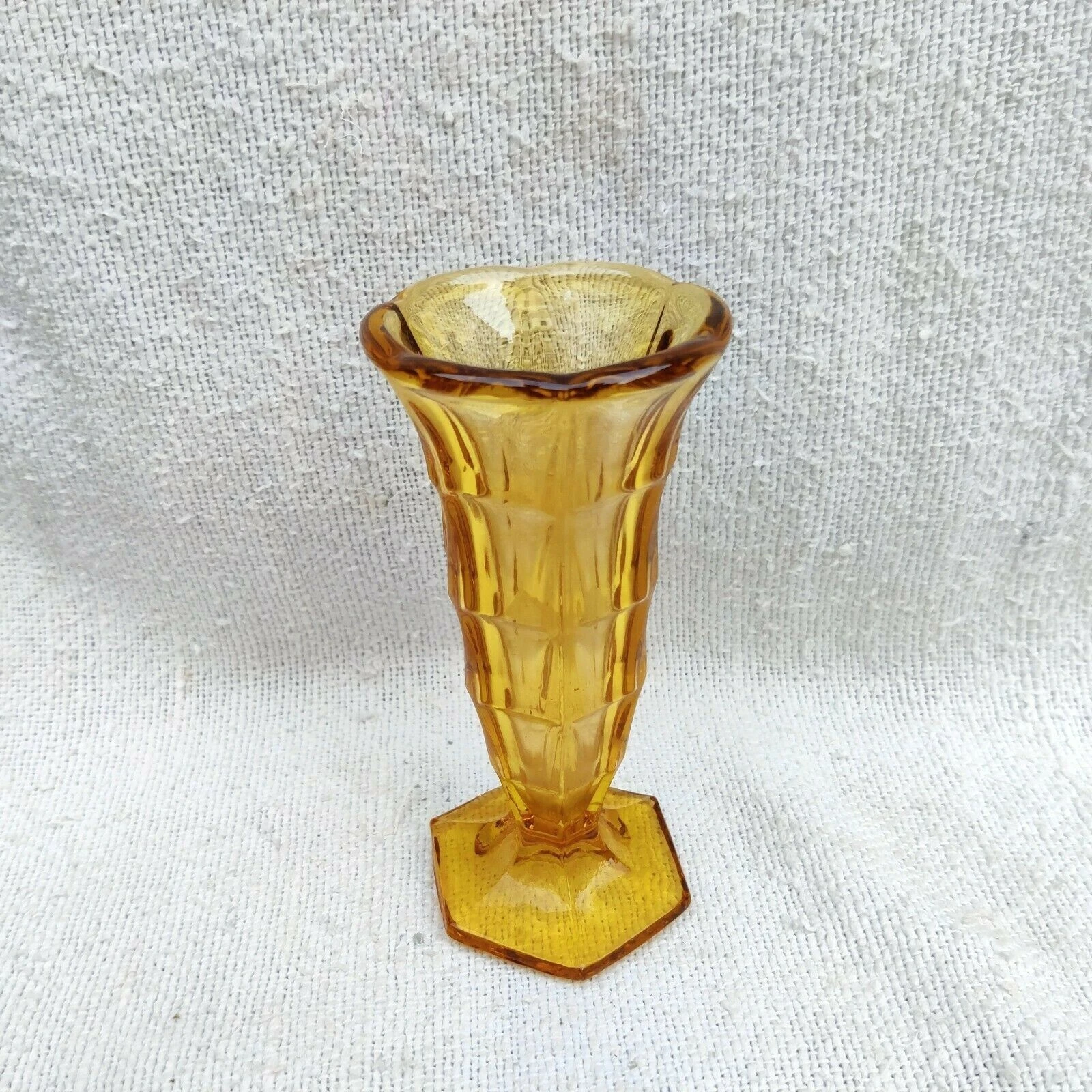Vase À Fleurs En Verre Ambre Doré Vintage Décoratif Collectible 6.25 GV62