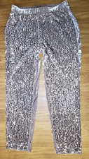 WOMAN'S CHICO'S ANKLE GRAY SILVER VELVET VELVET DRESS PANTS TAPERED LEGS SIZE 1