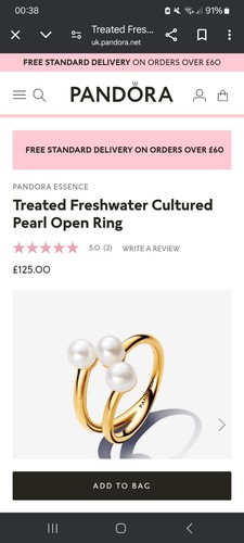 NEW BOXED Genuine Pandora Treated Freshwater Cultured Pearl Open Ring Size 54 π - Picture 10 of 10