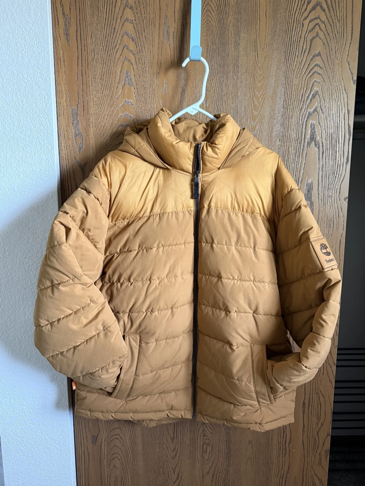 Timberland Duck Down South Twin Puffer Hooded Jacket Mens XL Brown Packable