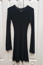 Lulus skater XTRA LONG BELL SLEEVE WHIMSIGOTH Black lettuce Hem Dress Grunge XS