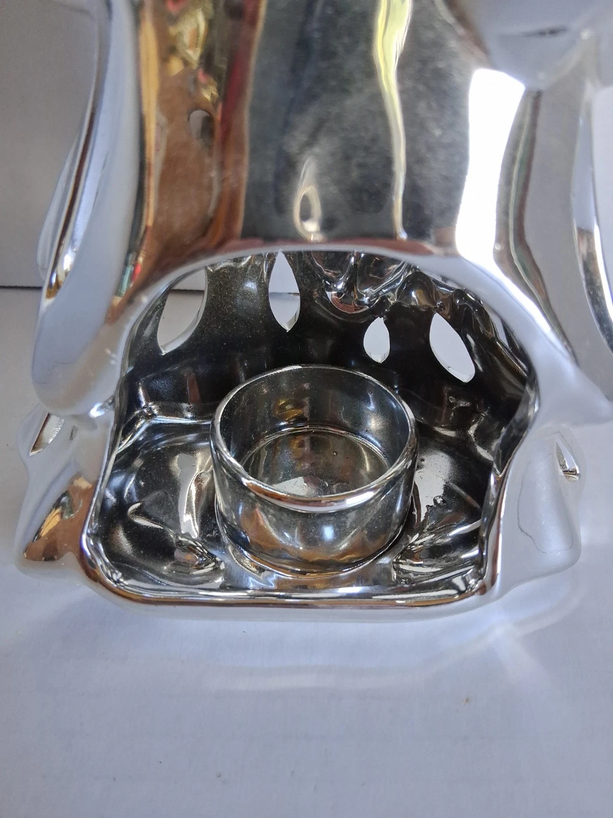 Yankee Candle Silver Ceramic Christmas Tree Tea Light Candle Luminary - product detail image 5