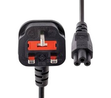 Image of 1m Laptop Power Cord - 3 Slot for UK - BS-1363 to C5 Clover Leaf Power Cable