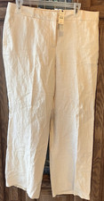 NWT Talbots Petite 100 Linen Pants Wide Leg 14P Cream MSRP 99 Beige Lined
