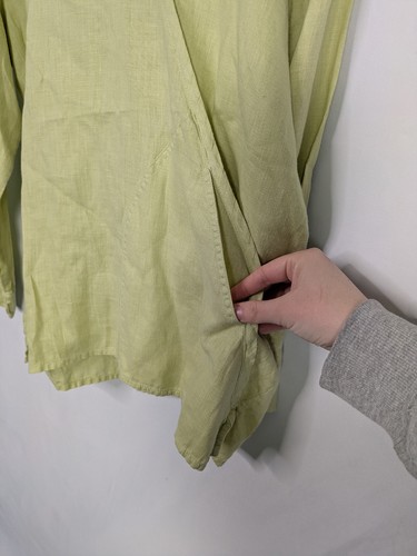 FLAX Tunic Linen Top Small Roll Tab Sleeves Pocket Lagenlook - Picture 5 of 10
