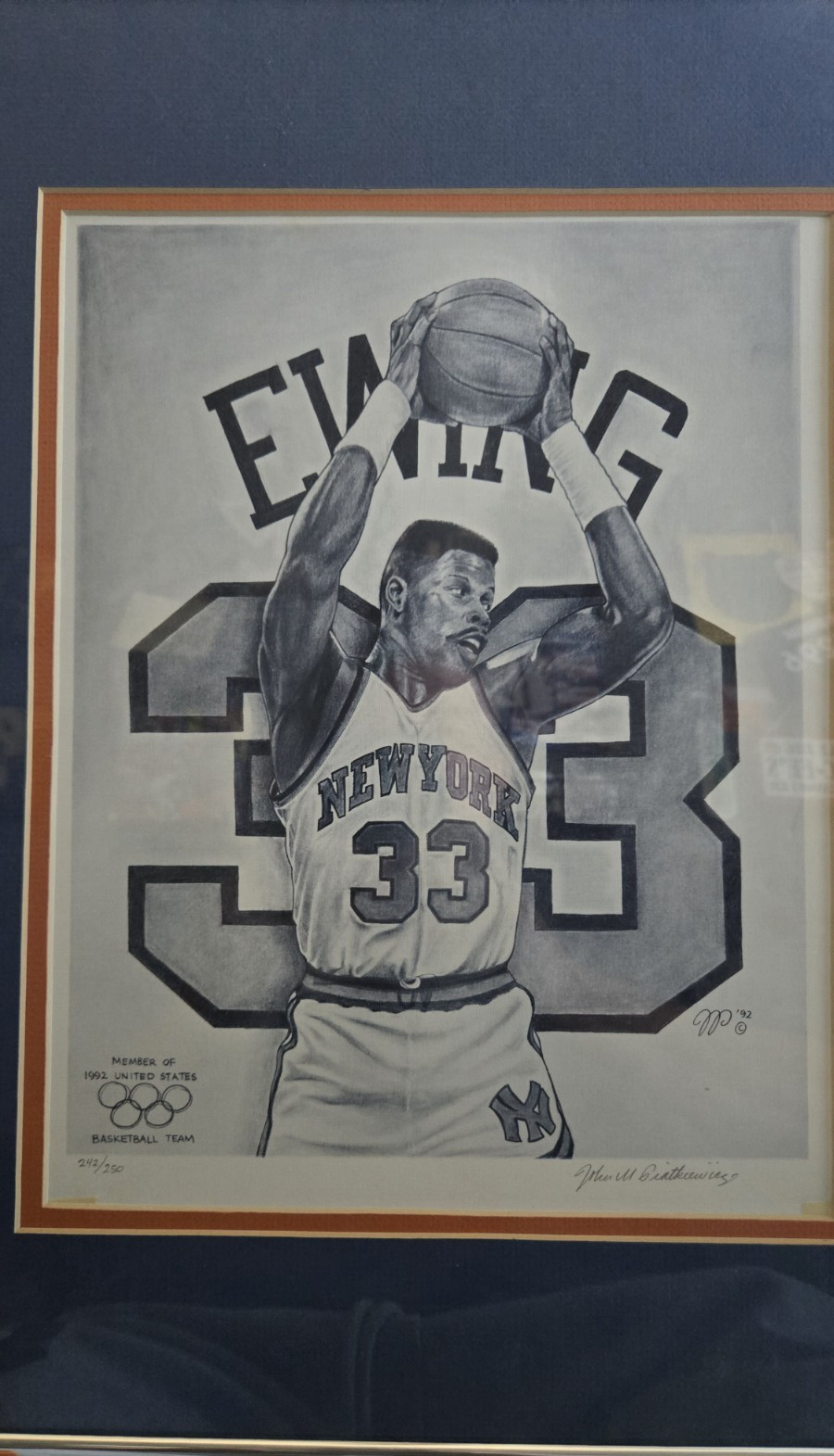 Patrick Ewing 1984 Olympic Team Limited Edition Print 242/250 Framed Art