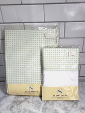 NWT Stamattina Lucia Light Green Grid King Flat Sheet & Shams Cotton Italy USA
