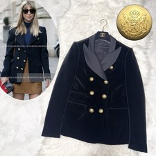 Authentic Balenciaga emblem button peaked tailored velour jacket 36 black