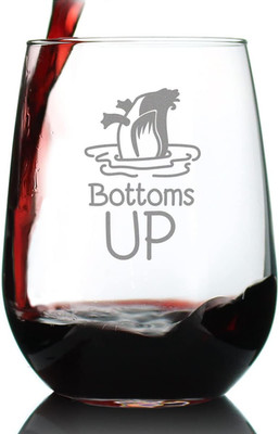 Bottoms up - Stemless Wine Glass - Funny Duck Themed Gifts - Lake House Decor fo