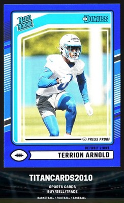 Terrion Arnold 2024 Panini Donruss Rated Rookie Blue Press Proof Detroit Lions
