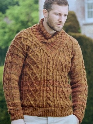 Strickanleitung 1043Herren Grobst Winter Warm Pullover mit Schalkragen