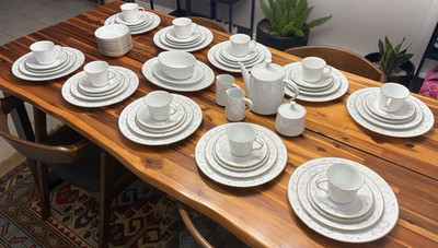 NORITAKE DUETTO 6610 - DINNER SERVICE FOR 10 - 68 PIECE SET, EUC