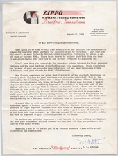 1954 Zippo Manufacturing Co Bradford PA Lighter Letterhead BH2-21