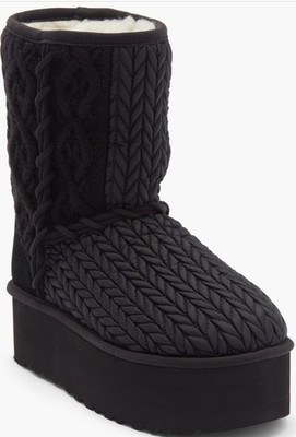UGG CLASSIC SHORT VILLA KNIT BLACK PLATFORM BOOTS US EU 39