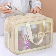 3 Size Waterproof Travel Bag Set Transparent Makeup Toiletry Clear Wash Pouch UK