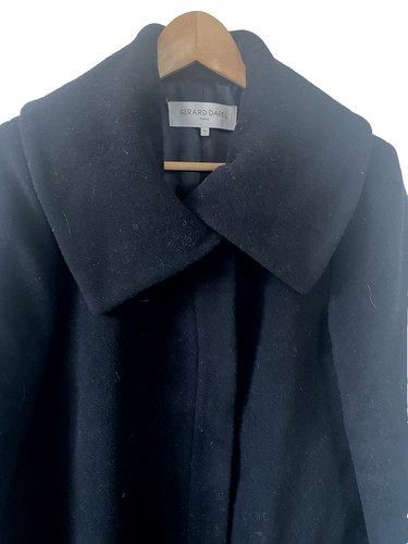 GERARD DAREL Paris Black Wide Collar Virgin Wool Coat 40 US 8