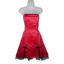 Vintage 90s Y2K Hot Pink HOCO Dress Bows Tulle 7/8 Gunne Sax Strapless Punk Emo