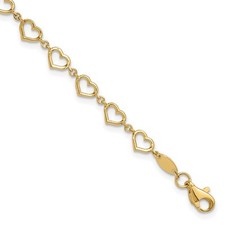 14k Yellow Gold Polished Heart Link Bracelet 7.5" for Women 2.91gm