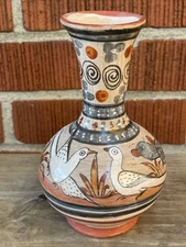 Tonalá-Style Pottery Oil Water Jar Vase Hand Coiled Hand-Painted Birds