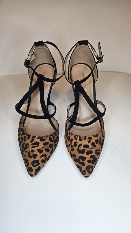 Christian Siriano For Payless Black Leopard Pointy Toe High Heels Strappy Size 7