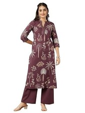 Purple Printed Kurta with Pants Bottom Women's Indian Kurti Dress Co-ord Set