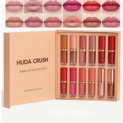 HUDA CRUSH 12 Mini Lipstick Combo Set - Waterproof, Long-Lasting Matte Lip...