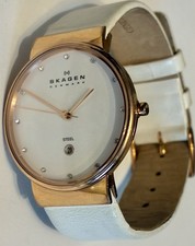 Skagen Steel Ladies Running Watch White Leather Band 355LRLW