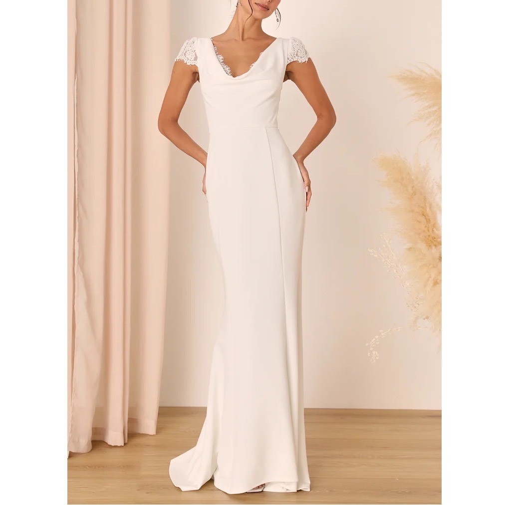 Lulus Forever Beloved Maxi Dress Womens Small White Lace Cap Sleeve Mermaid