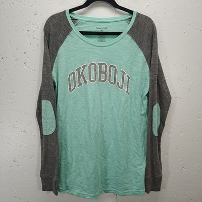 Boxercraft Womens Top Size XL Okoboji Teal Gray Raglan T-Shirt