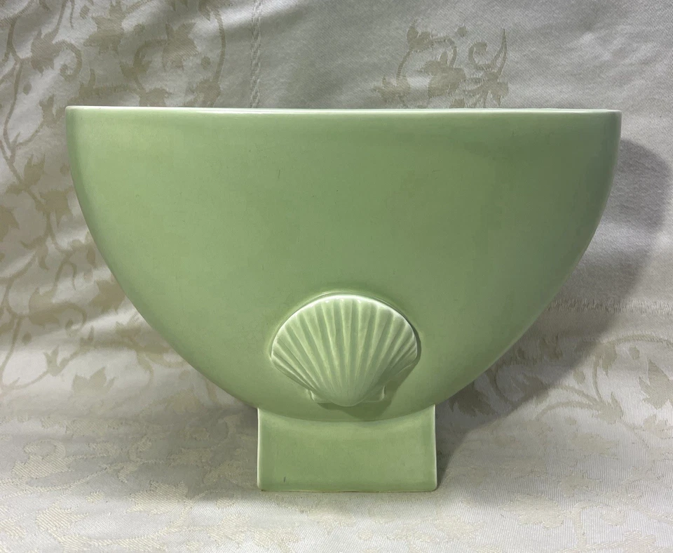 PRIMAVERA VASE COQUILLAGE COQUILLE SAINT JACQUES COLORE VERT ART DECO PARIS 1930 - Photo 1/4
