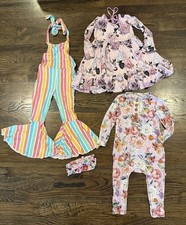 Bamboo Toddler 2T Lot of 4 Posh Peanut Ruffled Pajama Bums  Roses Romper Dress