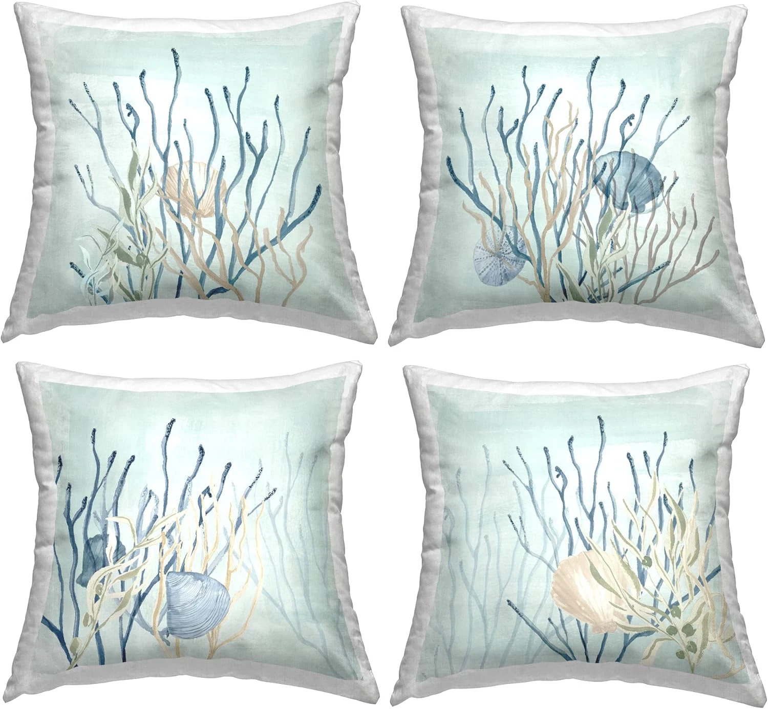 Lucille Price Coral Reef Seashell Throw Pillows Set of 4, 18x18, Blue