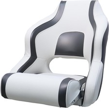 Boat Seat High Back Deluxe Premium Sports Flip Up Captain White Black-1 Pack
