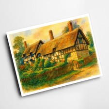 A4 PRINT - Ann Hathaway's Cottage, Shottery - Vintage Art Style