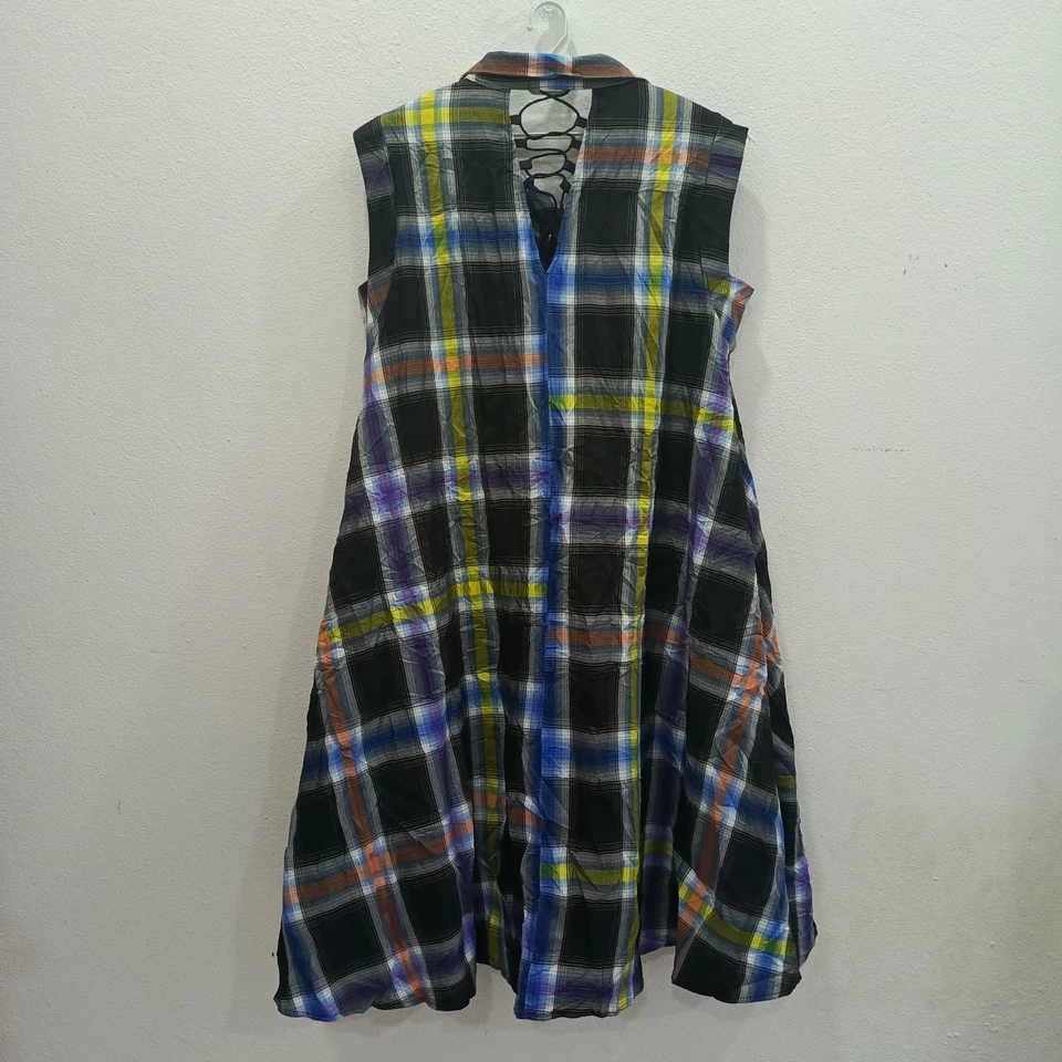 K. S7S Women's Plaid Shirt Long Dress Sleeveless Full Button-Up 21x45.5 Size L - Image 3 of 3