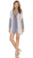 Free People Dress Rain Shine Size S Boho Tunic Multicolor Balloon Sleeve Lace Up