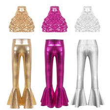 Girls Sequin Dance Clothes 2 Pieces Set Modern Dancing Outfit Sparkly Disco Suit